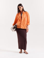 Orange Striped Poplin Cropped Shirt